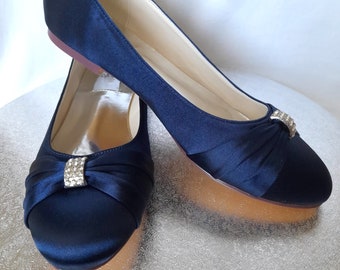 Stylish Navy Blue Satin Ballet Flats - Ideal for Bride, Bridesmaid, or Mother - Bridal Party Shoes