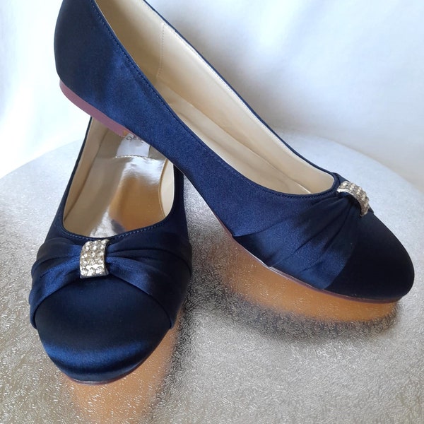 Stylish Navy Blue Satin Ballet Flats - Ideal for Bride, Bridesmaid, or Mother - Bridal Party Shoes
