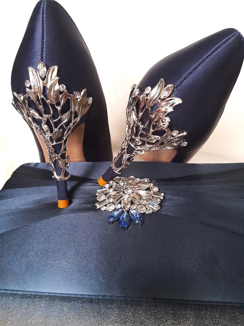 navy blue satin shoes