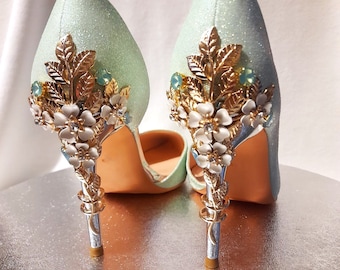 Sage Green Sparkling Glitter Shoes for Bride Or Bridesmaid