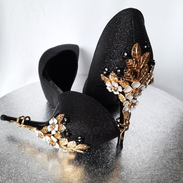 Black Gothic Sparkling Glitter Shoes for Bride Or Bridesmaid - Elegant and Alternative Wedding Footwear