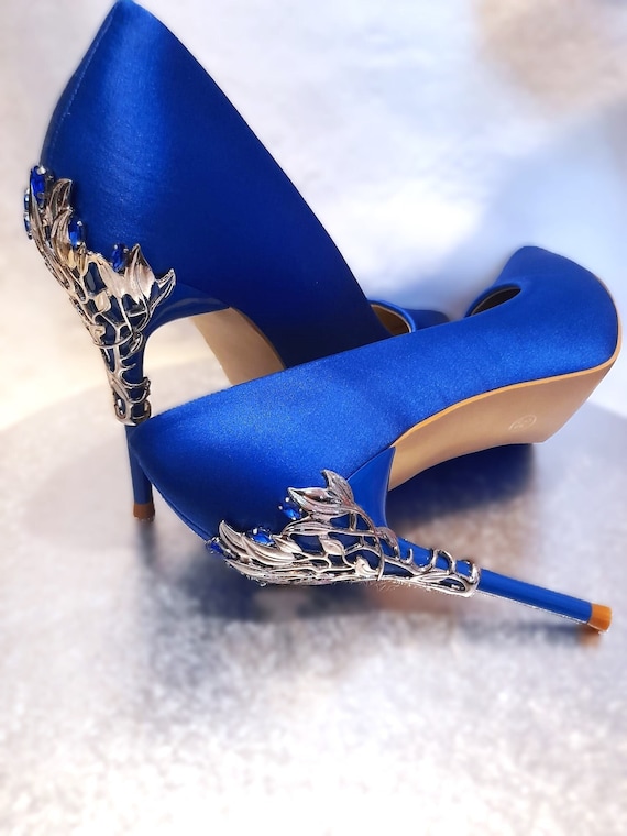 Blue satin bridal shoes discount