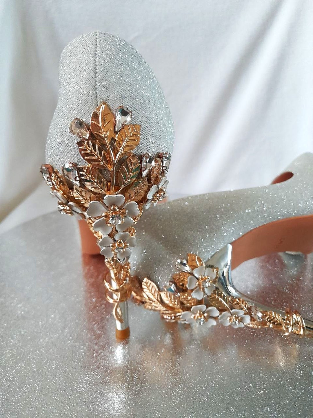 be mine bridal katy heeled shoes in silver glitter