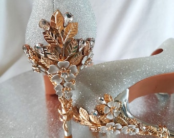 Silver Sparkling Glitter Pointed Wedding Shoes With High Heel For Bride Or Bridesmaid
