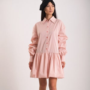 Long Sleeve Dress Button Dress Cotton Women Dress Loose Summer Dress Pink Shirt Dress Button Collared dress office dress Women clothing