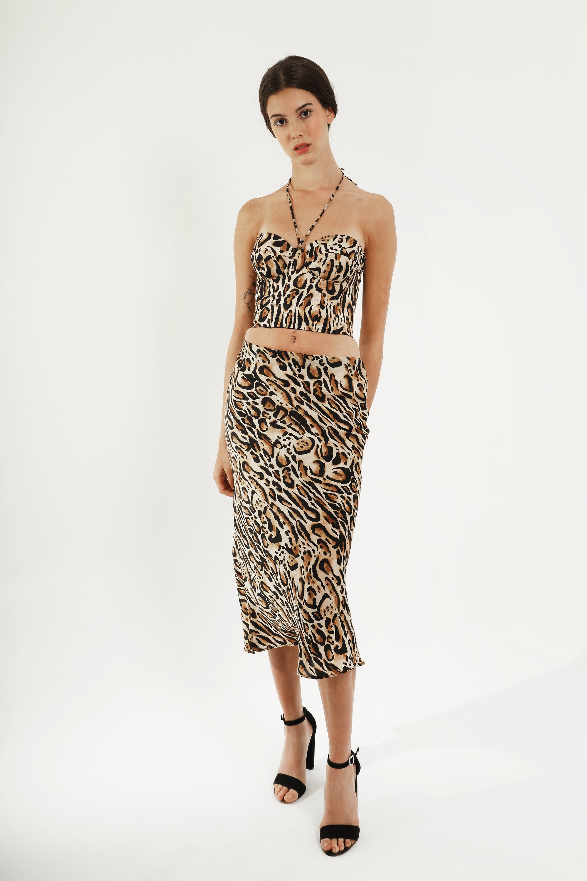 Animal Print Crepe Skirt Pencil Stretchable Fitted With Elastic Waist Slim Plus