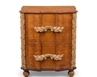 Comò bombato in stile Luigi XV francese / Palissandro intagliato, XIX secolo / Cassettiera antica a due cassetti