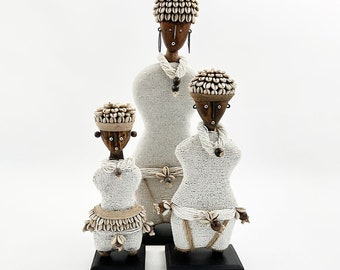 White Namji Dolls with Cowrie Shells- Handmade in Cameroon - Assorted Sizes