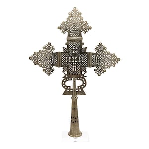 Silver Ethiopian Cross – Ethiopian Processional Cross on Lucite Stand