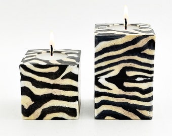 Zebra Glow: Handcrafted Swazi Cube Candles Inspired by Nature's Striking Patterns