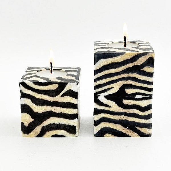 Zebra Glow: Handcrafted Swazi Cube Candles Inspired by Nature's Striking Patterns