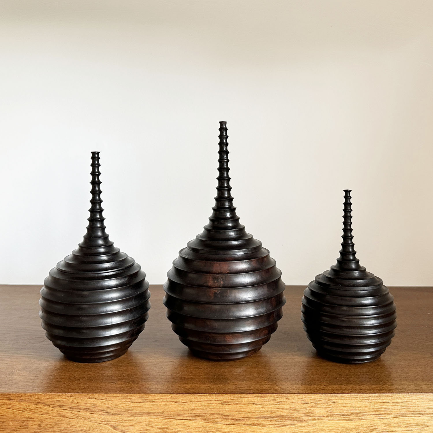 Handcrafted Ebony Wood Vessel Pungwe Style Tabletop Decor