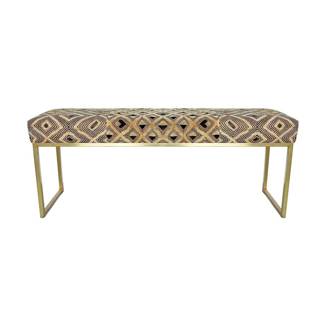 Kuba Cloth Bench | African Raffia Upholstered Seating, Diamond Textile ...