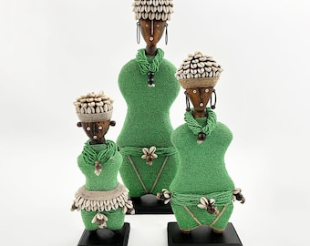 Green Namji Dolls with Cowrie Shells- Handmade in Cameroon - Assorted Sizes