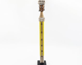 Tall Yellow Namji Doll with Cowrie Shells - Handmade in Cameroon - Assorted Sizes