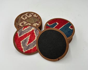 Set of 6 Vintage Turkish Kilim Coasters – Handmade Wool Rug Coasters