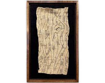 Mbuti Barkcloth Wall Art on Maple Wood Frame – Handmade African Textile Wall Decor
