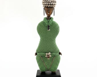 Green Namji Dolls with Cowrie Shells- Handmade in Cameroon - Assorted Sizes