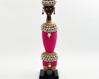 Pink Namji Doll with Cowrie Shells - Handmade in Cameroon - 17 Inches