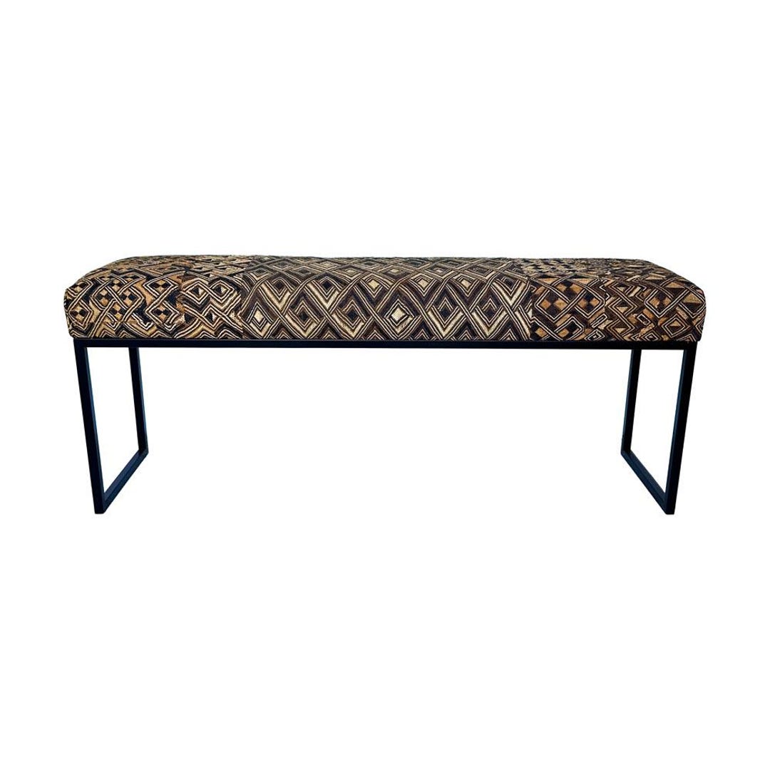 Kuba Cloth Bench, Diamond Textile, Matte Black Legs, African Raffia ...