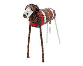 Beaded Lion Figurine – Brown, Red & White Accents | Handmade Monkey Biz Animal by Artisans in South Africa