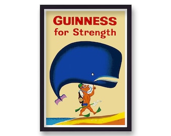 Guinness - Guinness para la fuerza - Ballena Vintage Póster