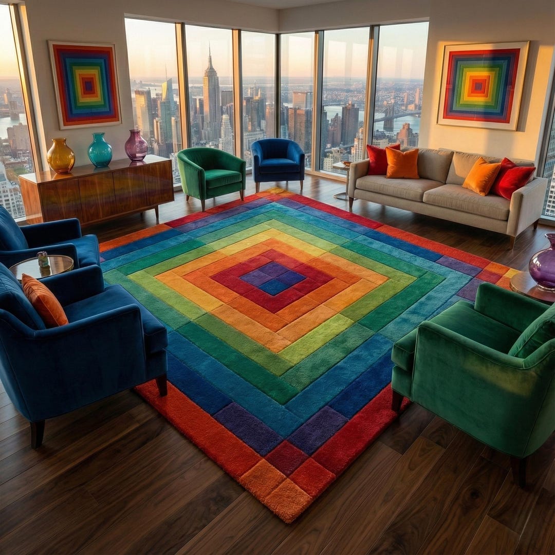 Rainbow Abstract Wool Rug | Square and Rectangular Geometric Rug ...