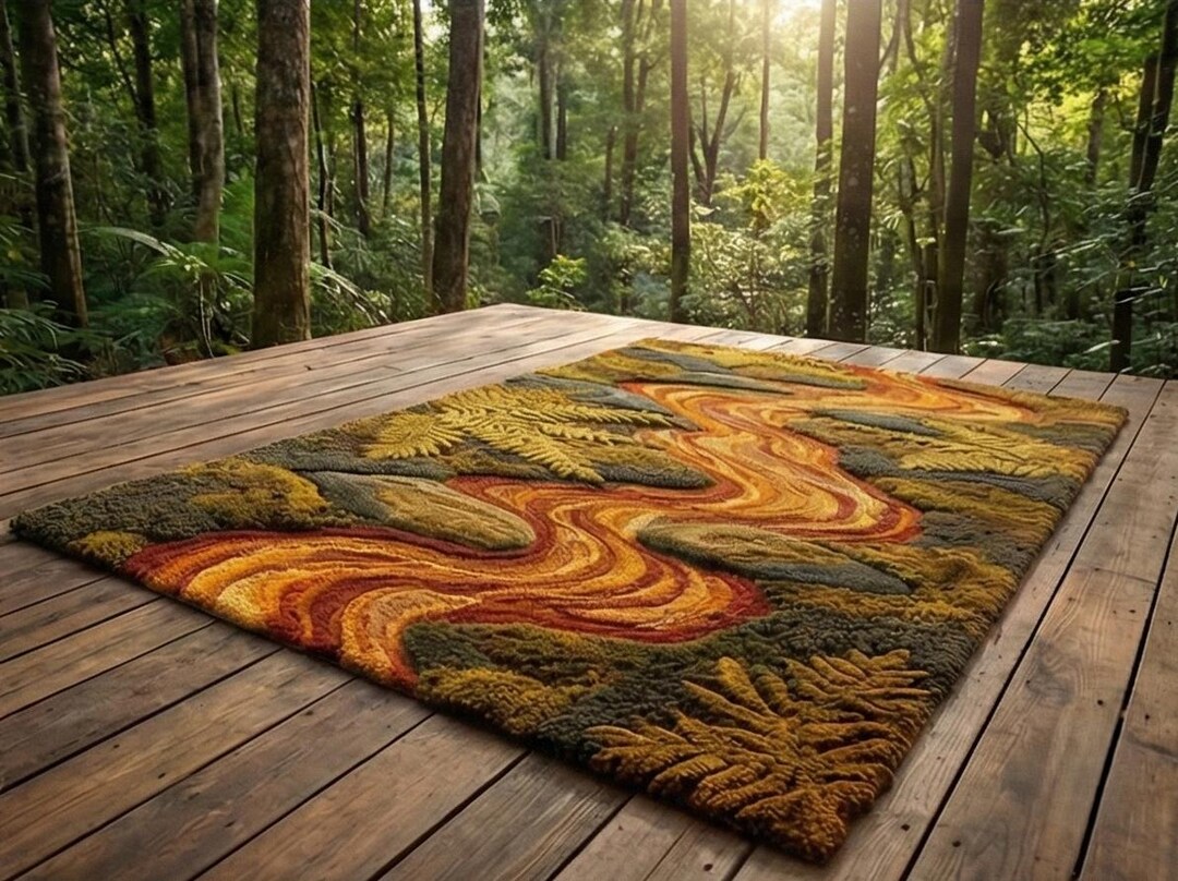 Balcanic Rug Hand Tufted Volcanic Scene Rug | Wool 3D Textured Carpet | Realistic ...
