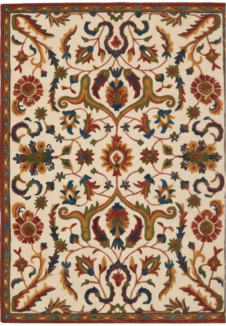 Vintage Style Floral Wool Area Rug | Traditional Botanical Living Room ...