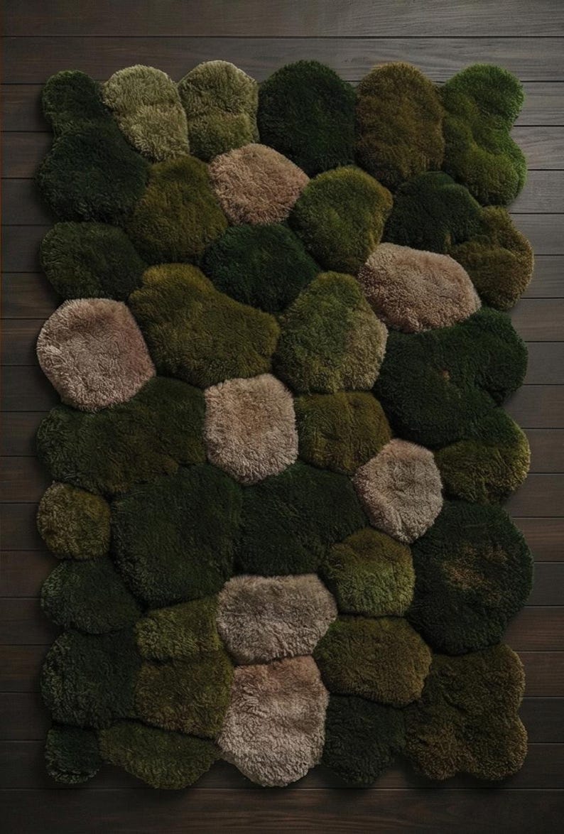 Handmade Green Moss Rug | 100% Wool 3D Tufted Carpet | Soft Botanical ...
