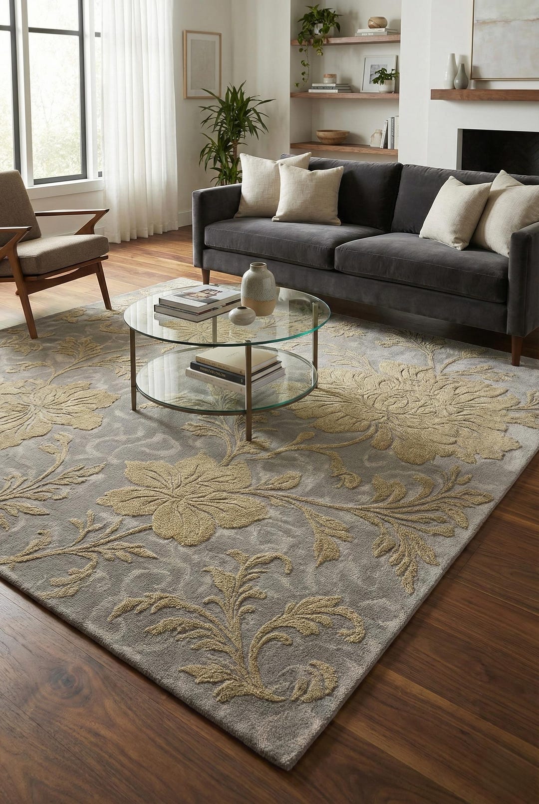 Hand Tufted Wool Are Rug | Floral Botanical High-low Pile Rug| Sage ...