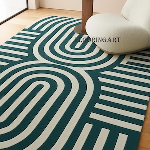 Handmade Wool Rug – Modern Geometric Area Carpet for Living Room (5x8 6x9 ) Modern Style Hand-Tufted rug for home Décor interior for bedroom