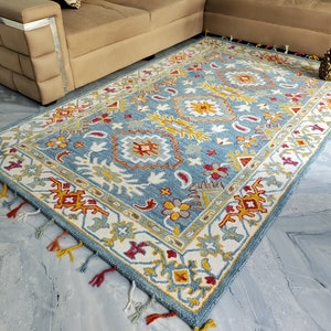 Wool Modern Style Handmade Hand Tufted Large Area Rug 100% New Zealand Wool Rug color Sky and Multi, Room Decor Unique Loop Anti shed Rug