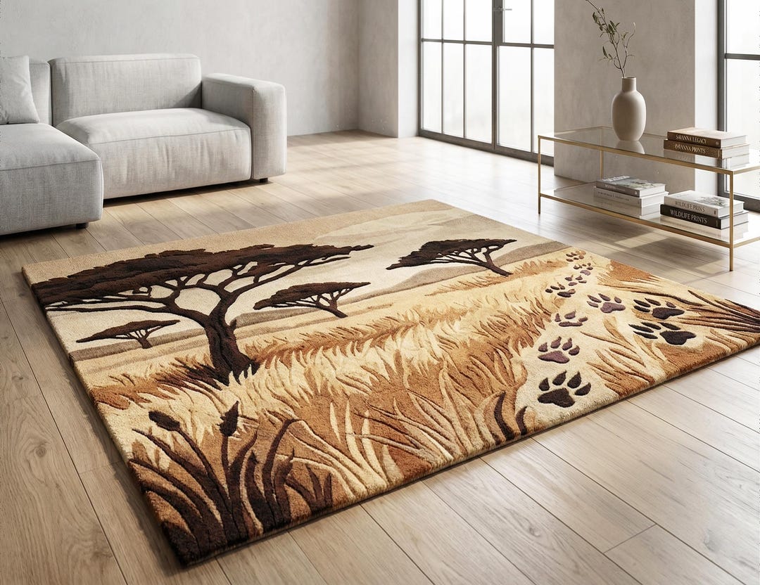 Hand-tufted Savanna Serengeti Wool Rug - 3D High-low Pile Safari Decor ...