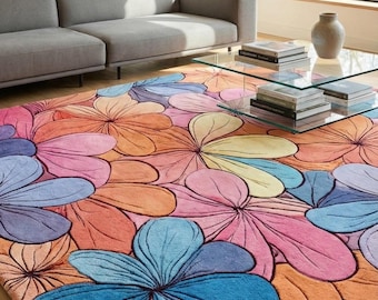 Hand-Tufted Floral Wool Rug – Vibrant 3D Embossed Blooms, Maximalist Living Room Decor