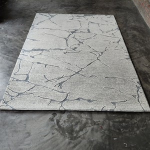 Tapete moderno de lã estilo tapete feito à mão, tufado à mão, grande área, 100% lã da Nova Zelândia, cor marfim e cinza, decoração de quarto, tapete com aparência única