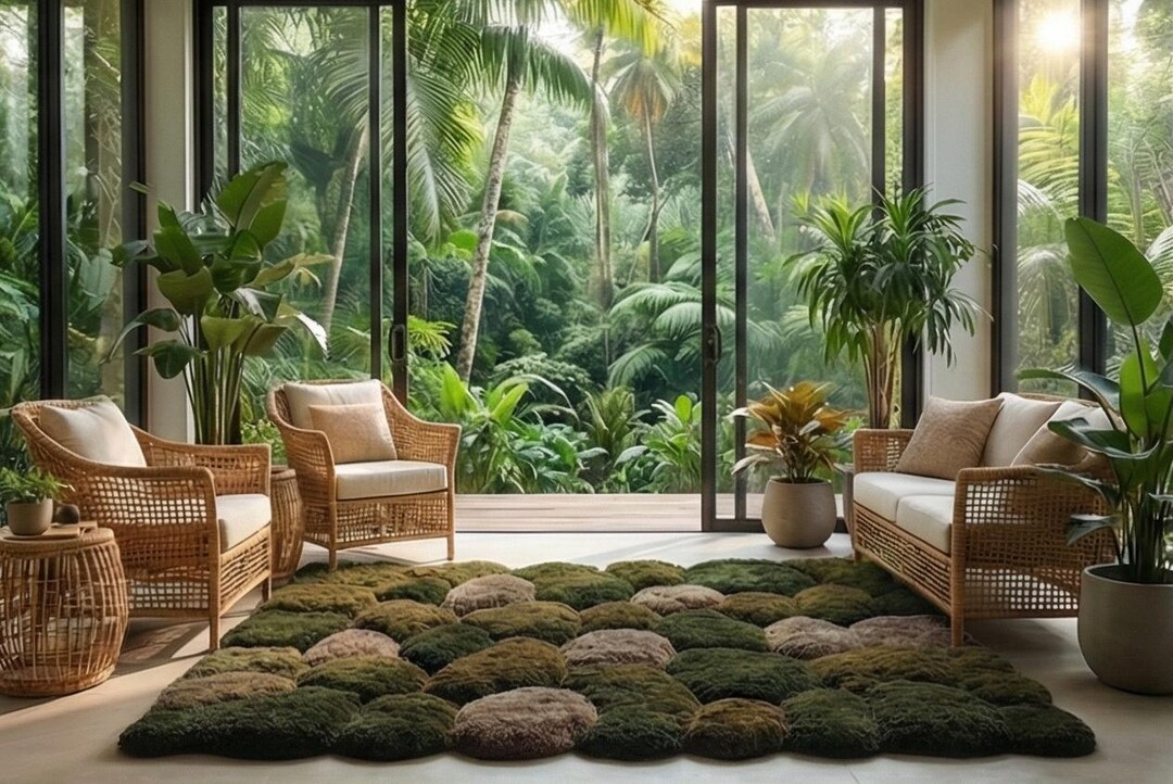 Handmade Green Moss Rug | 100% Wool 3D Tufted Carpet | Soft Botanical ...