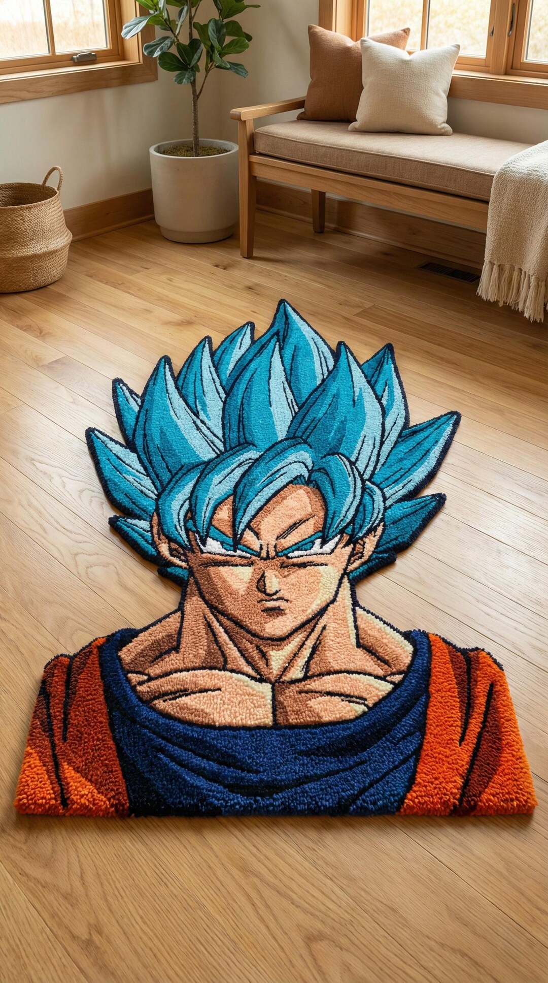 Groku Rug Hand Tufted Goku Rug | Super Saiyan Blue Wool Rug | Anime Room Decor ...