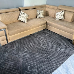 Hand-Tufted New Zealand Wool Rug: Modern Charcoal Geometric Area Rug