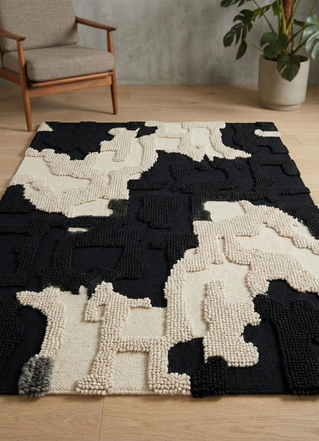 Hand Tufted Black and Cream Luxury Abstract Rug | Modern Geometric Wool ...