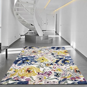Wool Modern Style Handmade Hand Tufted Large Area Rug 100% New Zealand Woolen Rug color Multi and ivory, Room Decor Unique Loop Braided Rug