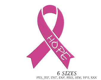 Cancer Ribbon Hope Embroidery design, Cancer Awareness Ribbon File, Machine Embroidery design, 6 Sizes Digital File, Instant Download,