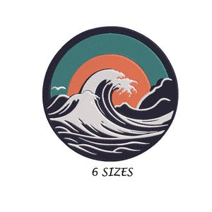 Japanase Great Wave Embroidery Design, Machine Embroidery Design, 6 Sizes Digital File, Instant Download, Japan Wave Design, Multi Formats