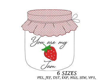 Strawberry Jam Jar Embroidery Design: Machine Embroidery File (Digital Download, 6 Sizes)