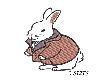 Rabbit in Coat Embroidery Design: Machine Embroidery File (Digital Download, 6 Sizes)