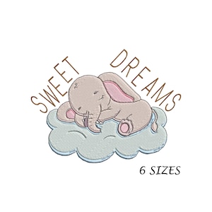 Baby Elephant Sleeping on a Cloud and Sweet Dreams Embroidery Design for  Machine in 6 Sizes, Multi Formats Digital File, Instant Download