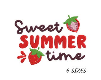Strawberry Machine Embroidery Design: Sweet Summer Time (Digital File, 6 sizes)
