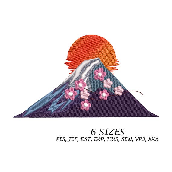 富士山刺繍図案：日本の風景（6サイズ、デジタルファイル） - Etsy 日本