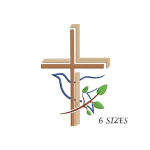 Cross with Peace Dove and Leaves Embroidery Design for Machine in 6 Sizes and Multi Formats, Multi Formats Digital File, Instant Download,