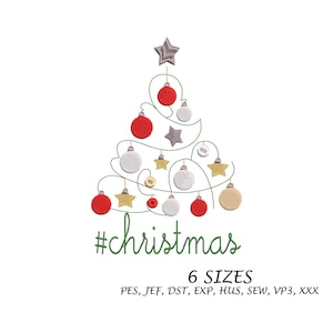 Minimalist Christmas Tree Embroidery Design, Machine Embroidery Design, Instant Download, 6 Sizes Digital File, Christmas Embroidery Design